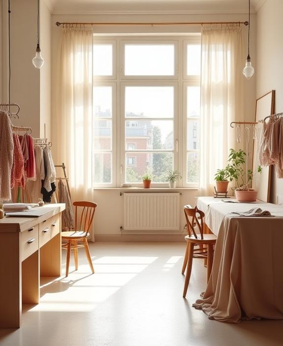 Intérieur lumineux de l'atelier de L'Atelier Textile à Lyon